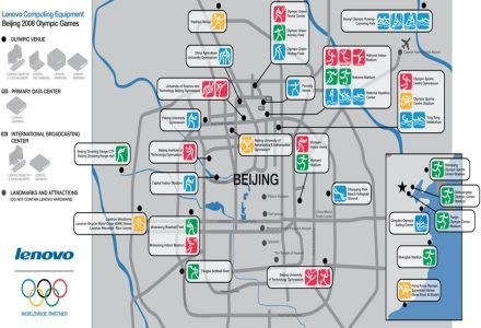 Diagram obiektów olimpijskich, w których zostaną wykorzystane urządzenia komputerowe Lenovo /materiały prasowe