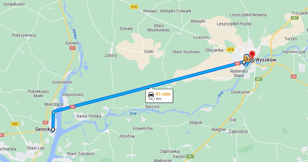 DK 62 - najdłuższy prosty odcinek drogi krajowej w Polsce liczy prawie 26 km / fot. Google /