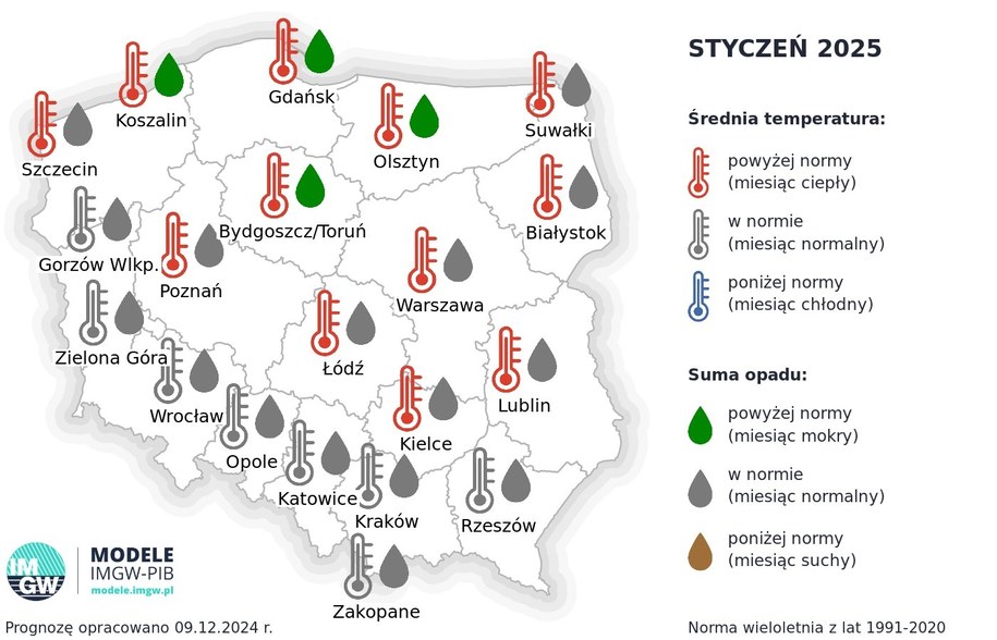 Długoterminowa prognoza na styczeń 2025 r. /IMGW-PIB / imgw.pl /