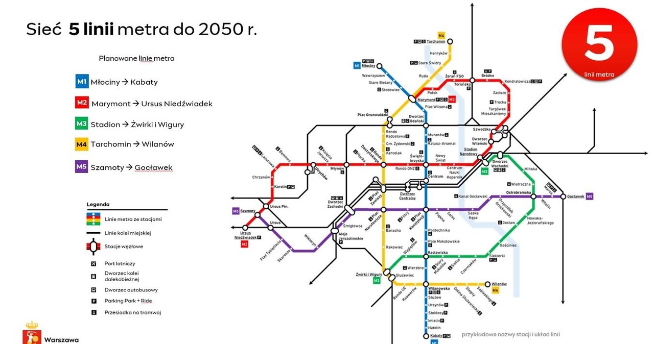 Do 2050 roku w Warszawie będzie funkcjonować pięć linii metra. /UM Warszawa /materiały prasowe