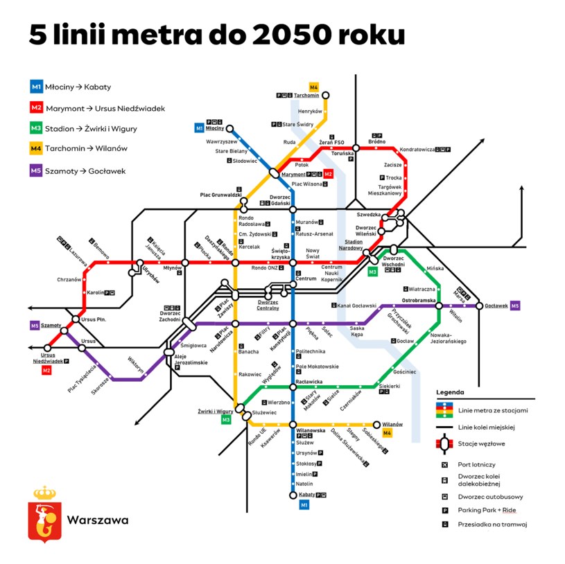 Do 2050 roku w Warszawie funkcjonować będzie 5 linii metra /Urząd Miasta Stołecznego Warszawy /materiały prasowe