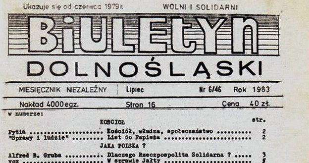 Do dziś nie zostało wyjaśnionych kilkadziesiąt przypadków śmierci opozycjonistów w latach 80. (Biuletyn Dolnośląski nr 6/46; źródło: Encyklopedia Solidarności) /INTERIA.PL