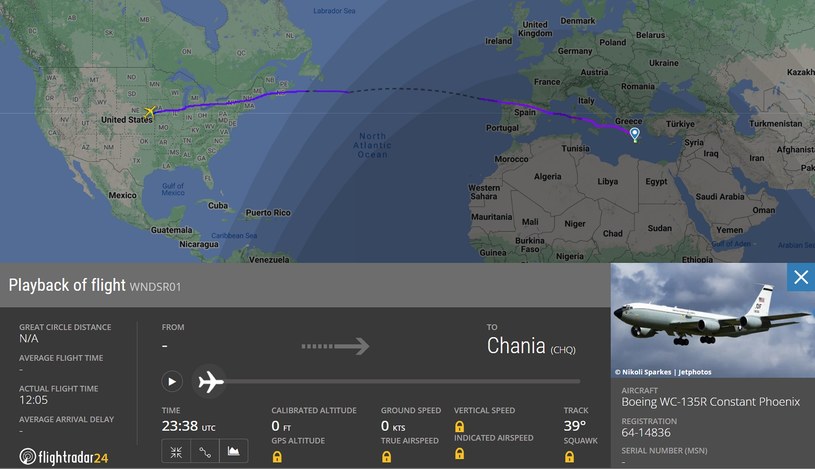 Do Europy przyleciał samolot WC-135R Constant Phoenix, wykrywający wybuchy jądrowe /Flightradar24 /materiał zewnętrzny