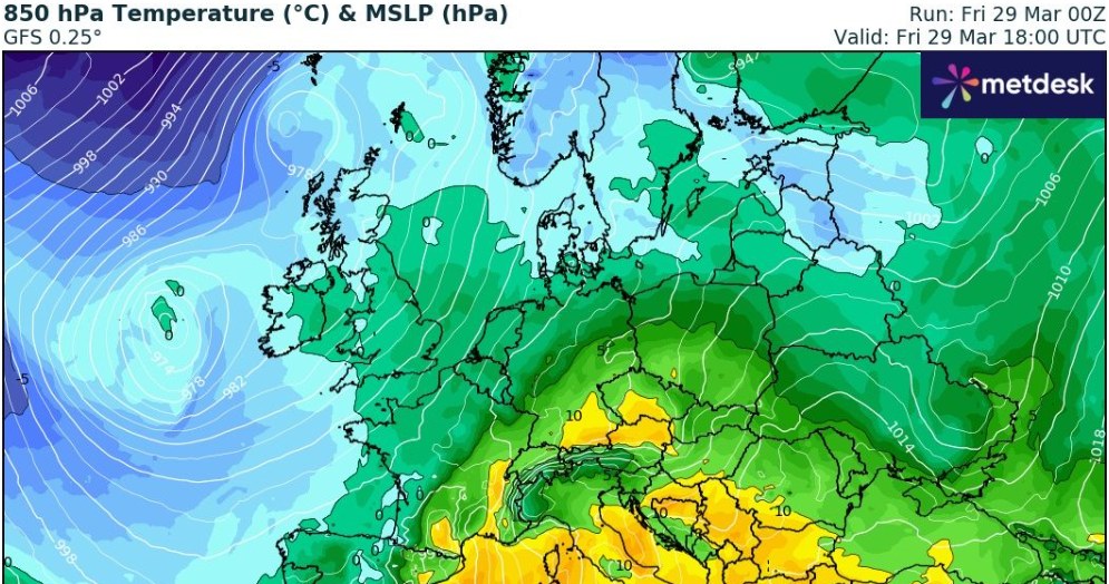 Do Polski napływa ciepłe powietrze. W ciągu dnia termometry pokażą do 18 stopni Celsjusza /wxcharts /