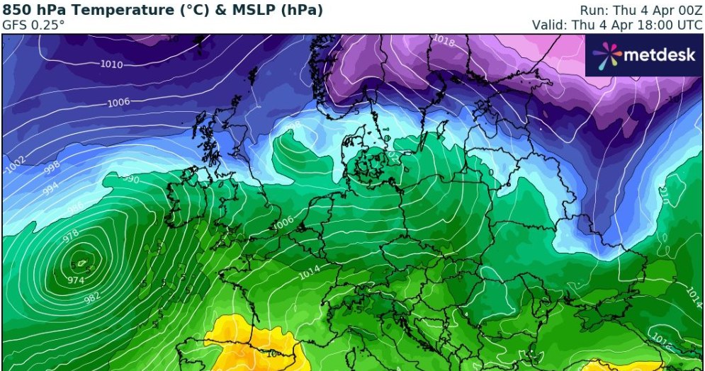 Do Polski napływa cieplejsze powietrze, dzięki czemu na południu w ciągu dnia możemy liczyć na 18 st. C /wxcharts /