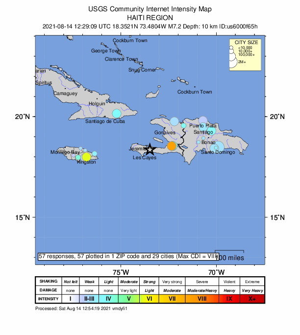 Do trzęsienia doszło 160 km na południowy zachód od stolicy kraju, Port-au-Prince. /USGS / HANDOUT /PAP/EPA
