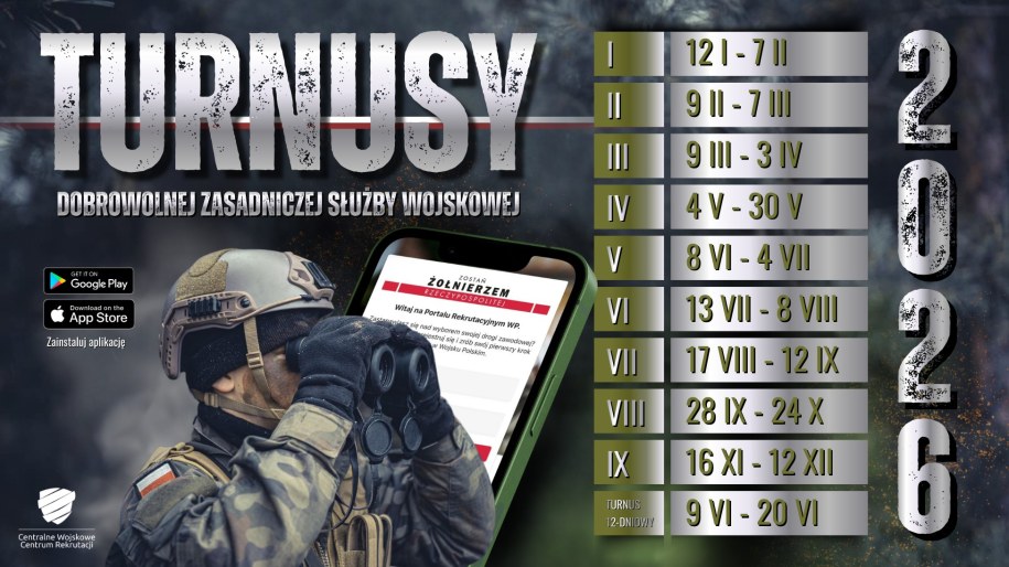 Dobrowolna zasadnicza służba wojskowa - terminy na 2026 rok /Centralne Wojskowe Centrum Rekrutacji /Materiały prasowe