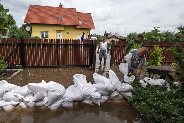Dobrzykowice (woj. dolnośląskie) - domy zalane wodą z pól /Maciej Kulczyński /PAP
