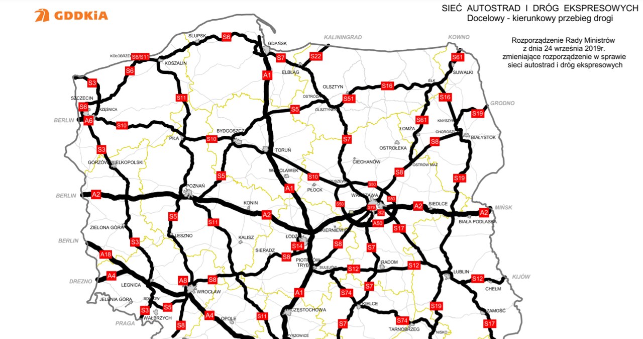 Docelowa mapa autostrad i dróg ekspresowych w Polsce. /GDDKiA /GDDKiA