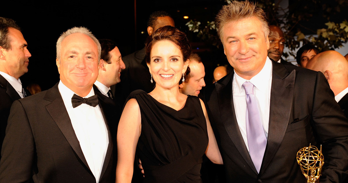 Doceniony Alec Baldwin, serialowa Liz (Tina Fey) oraz producent "Saturday Night Live" Lorne Michaels /Kevork Djansezian /Getty Images/Flash Press Media