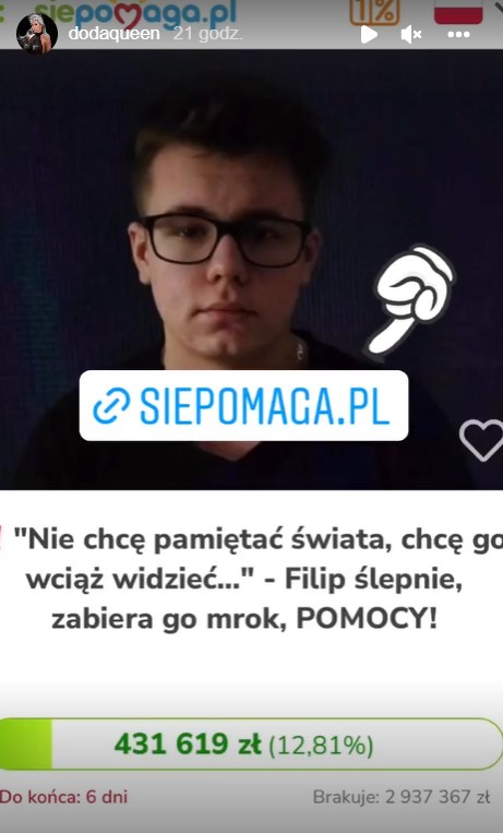 Doda zbiera na leczenie 18-letniego Filipa Pawełka https://www.instagram.com/dodaqueen /Instagram