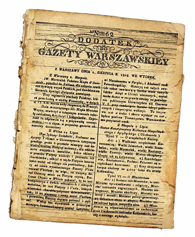 Dodatek do "Gazety Warszawskiej" z 2 sierpnia 1808 roku /Wiedza i Życie