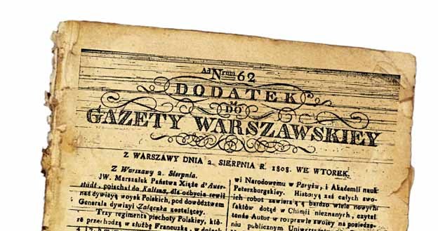 Dodatek do "Gazety Warszawskiej" z 2 sierpnia 1808 roku /Wiedza i Życie