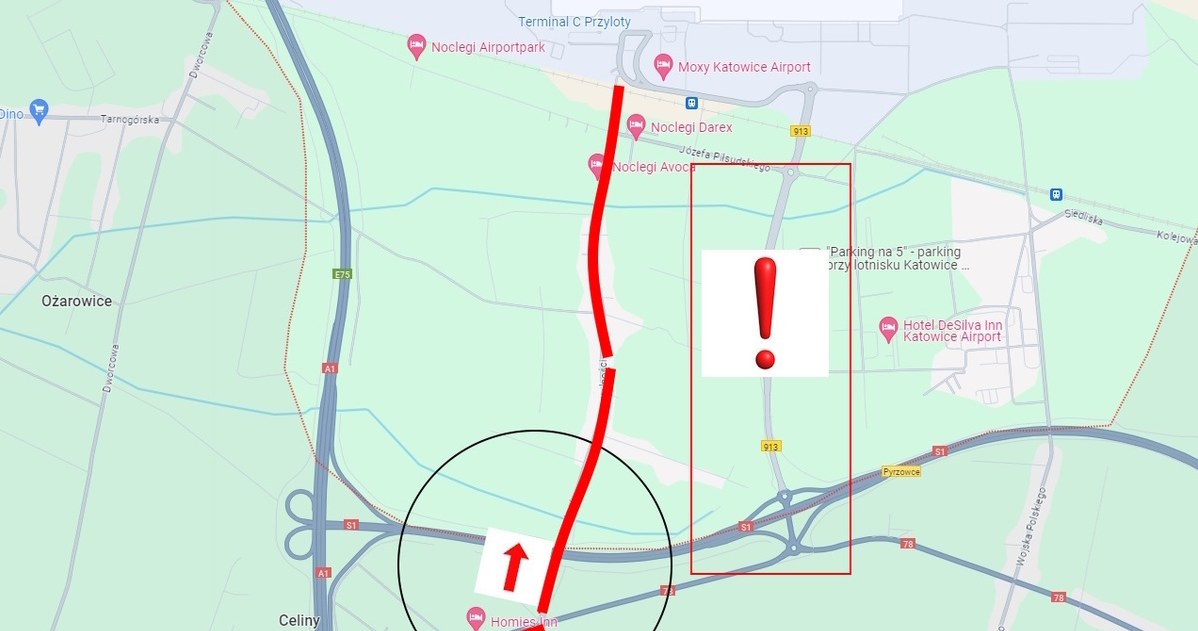 Dojazd do lotniska od strony Tarnowskich Gór dla kierowców aut osobowych. /Policja Śląska /Policja