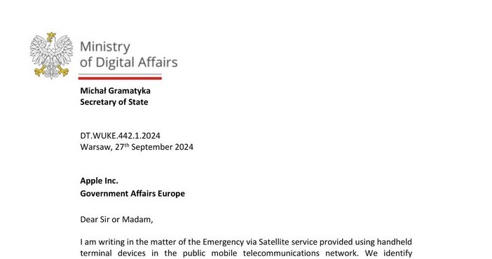 Dokument "Inicjatywa polskiego Ministerstwa Cyfryzacji w sprawie usługi satelitarnego powiadamiania ratunkowego". /Ministerstwo Cyfryzacji /materiał zewnętrzny