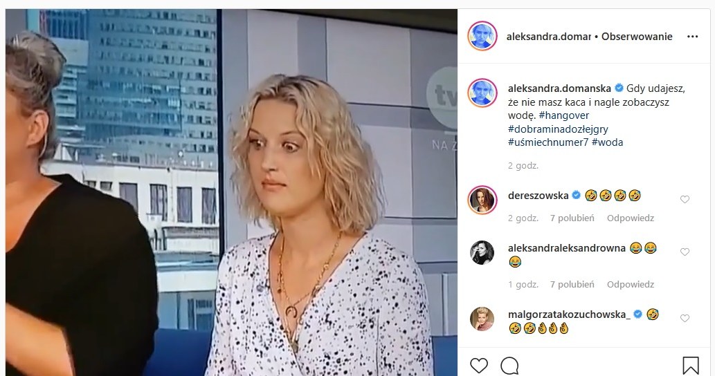 Domańska w śniadaniówce "na kacu" /Instagram