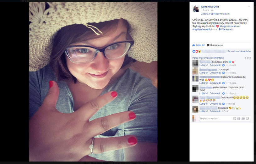 Dominika Gwit potwierdziła zaręczyny! /Facebook /materiały prasowe