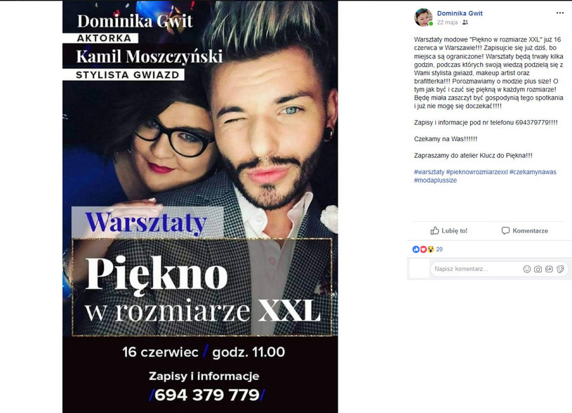 Dominika Gwit zaprasza dziewczyny w rozmiarze XXL na warsztaty /Facebook /materiały prasowe