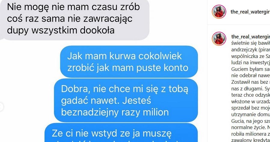 Dominika Zasiewska opublikowała treść smsów z rzekomym byłym partnerem /Instagram