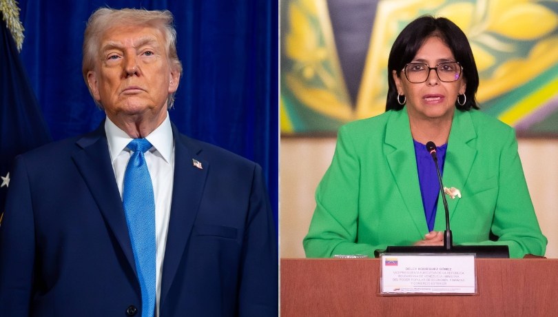 Donald Trump i Delcy Rodriguez /NICOLE COMBEAU/BLOOMBERG POOL, RAYNER PENA R/EFE /PAP/EPA