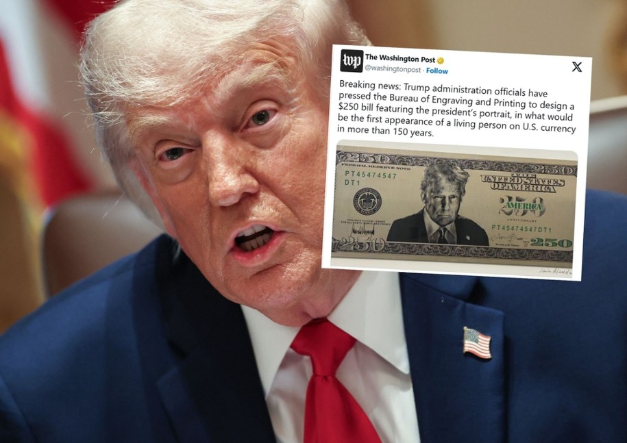 Donald Trump na banknocie 250 dolarów? Fot. Washington Post opublikował projekt banknotu /SAMUEL CORUM / POOL /PAP
