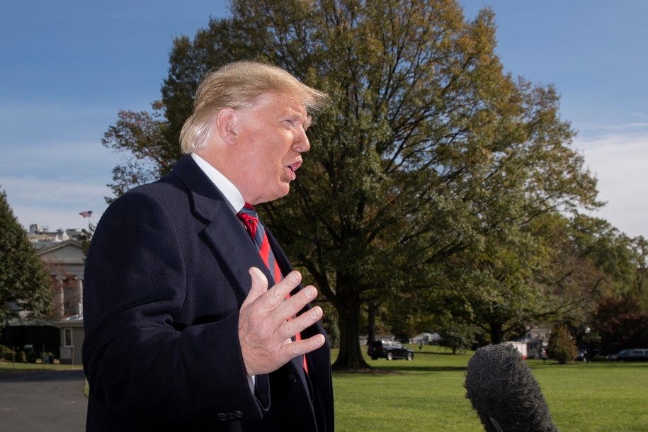 Donald Trump podczas konferencji przed Białym Domem /MICHAEL REYNOLDS / POOL /PAP/EPA