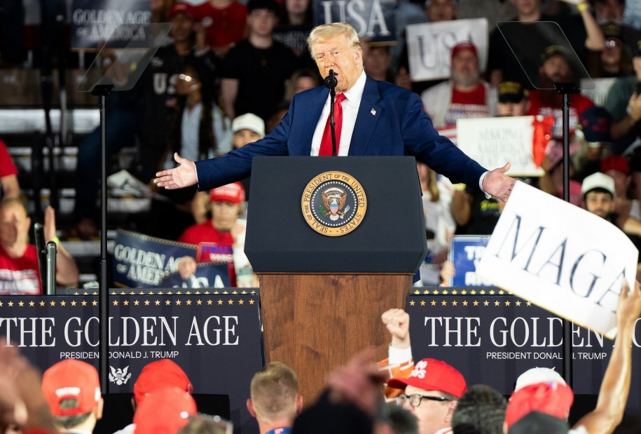 Donald Trump podczas wiecu w Warren pod Detroit /DIEU-NALIO CHERY