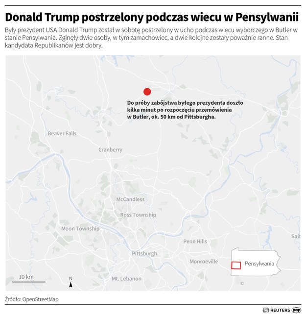 Donald Trump postrzelony przez zamachowca podczas wiecu w Pensylwanii. /Adam Ziemienowicz /PAP