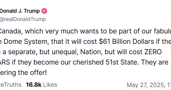 Donald Trump próbował namówić Kanadę, żeby stała się 51. stanem USA w zamian za ochronę w systemie "Złotej Kopuły" /materiał zewnętrzny