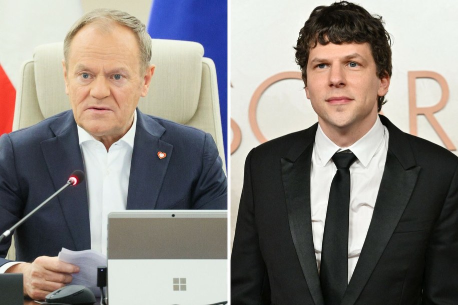 Donald Tusk i Jesse Eisenberg /Pawel Wodzynski / ROBYN BECK/AFP /East News