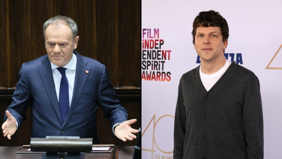 Donald Tusk i Jesse Eisenberg /Wojciech Olkusnik/Sadou/ABACAPRESS.COM/Abaca /East News