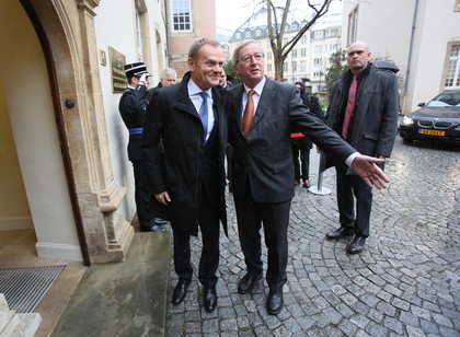 Donald Tusk i premier  Luksemburga Jean-Claude Juncker /Leszek Szymański /PAP