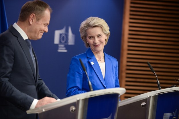 Donald Tusk i Ursula von der Leyen / 	Marcin Obara  /PAP