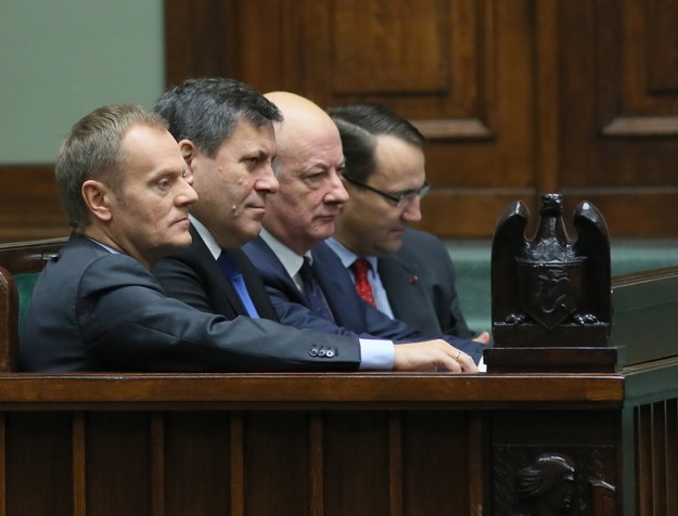 Donald Tusk, Janusz Piechociński, Jacek Rostowski i Radosław Sikorski w Sejmie /Leszek Szymański /PAP