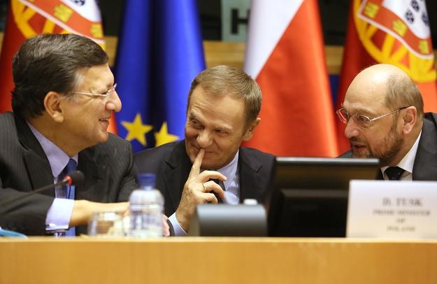 Donald Tusk, przewodniczący KE Jose Manuel Barroso i przewodniczący PE Martin Schulz /PAP