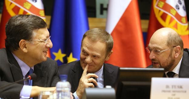 Donald Tusk, przewodniczący KE Jose Manuel Barroso i przewodniczący PE Martin Schulz /PAP