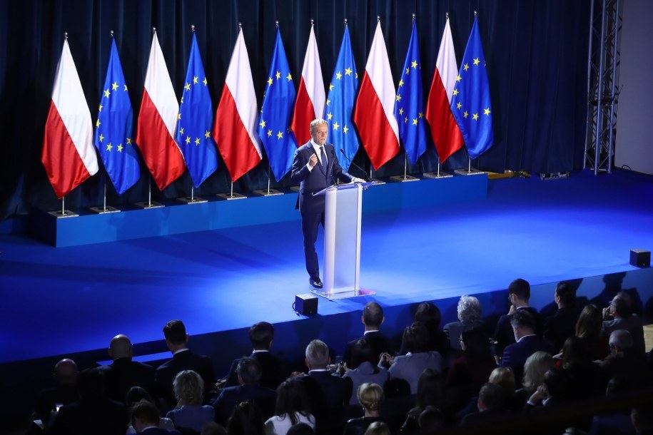 Donald Tusk w czasie wykładu /Rafał Guz /PAP