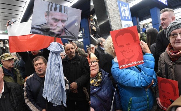 Donald Tusk w Warszawie. Na dworcu czekali na niego zwolennicy i przeciwnicy