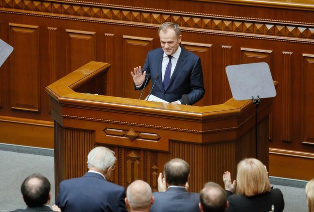Donald Tusk wystąpił w ukraińskim parlamencie /SERGEY DOLZHENKO /PAP/EPA