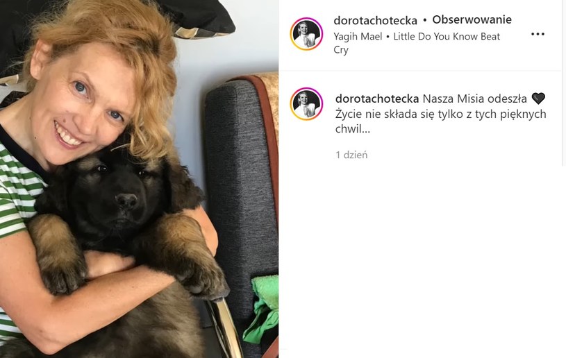 Dorota Chotecka opłakuje ukochanego pupila /https://www.instagram.com/dorotachotecka/ /Instagram