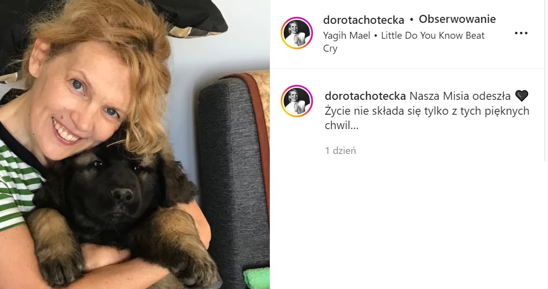 Dorota Chotecka opłakuje ukochanego pupila /https://www.instagram.com/dorotachotecka/ /Instagram