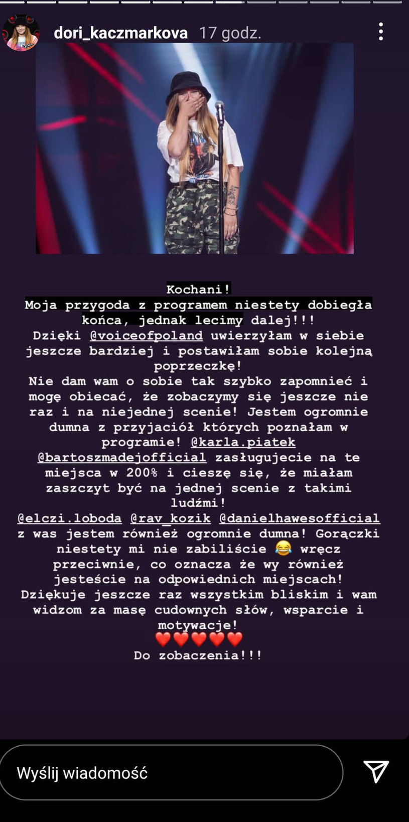 Dorota Kaczmarek o "The Voice of Poland" na Instagramie /