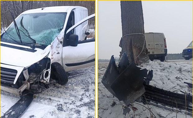 Dostawczak uderzył w drzewo. Nie uwierzysz, gdzie siedział pasażer