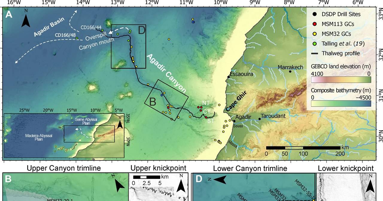 Droga gigantycznej podwodnej lawiny /Böttner Ch., et al., 2024. Extreme erosion and bulking in a giant submarine gravity flow. Science Advances, vol. 10, Issue 34/Open Access /materiały prasowe