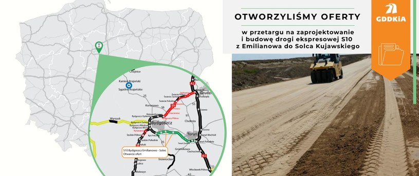 Droga S10 będzie łączyć Bydoszcz z Toruniem /GDDKiA