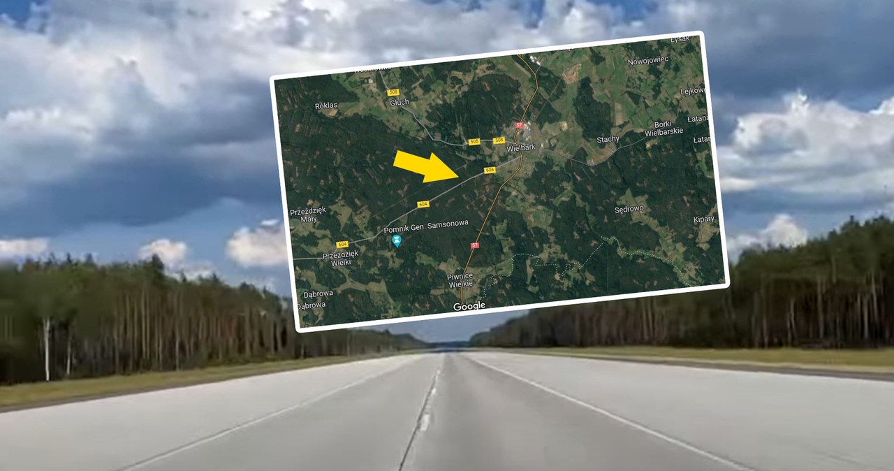 Droga wojewódzka nr 604 zamieni się w lotnisko. Fot. screenshot z Google Maps i YouTube (Pawel Korzec) /screenshot /INTERIA.PL