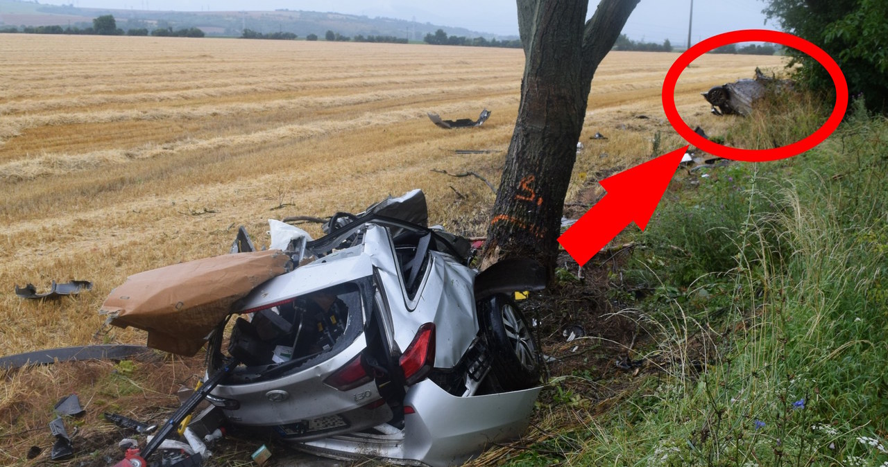 Drogowy cud na Słowacji. Przód auta zatrzymał sie kilkadziesiąt metrów od tyłu. Kierowca z "lekkimi obrażeniami" / fot. słowacka Policja /Policja