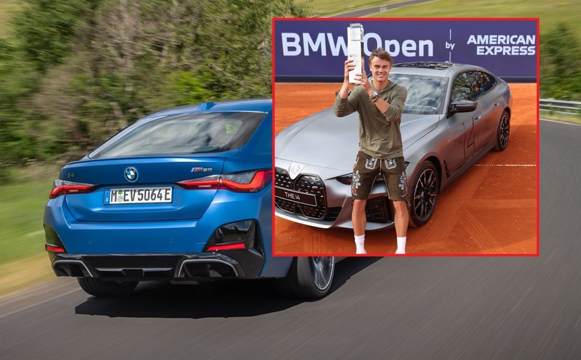 Duński tenisista wygrał BMW i4 M50, ale nie może nim jeździć. /materiały prasowe/bmw_open i holgerrune/ Instagram /