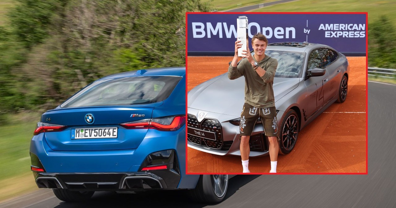 Duński tenisista wygrał BMW i4 M50, ale nie może nim jeździć. /materiały prasowe/bmw_open i holgerrune/ Instagram /