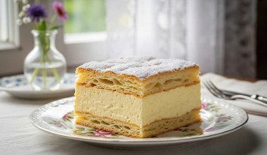 Dwa chrupiące blaty i aksamitny krem. Najlepszy przepis na kremówkę